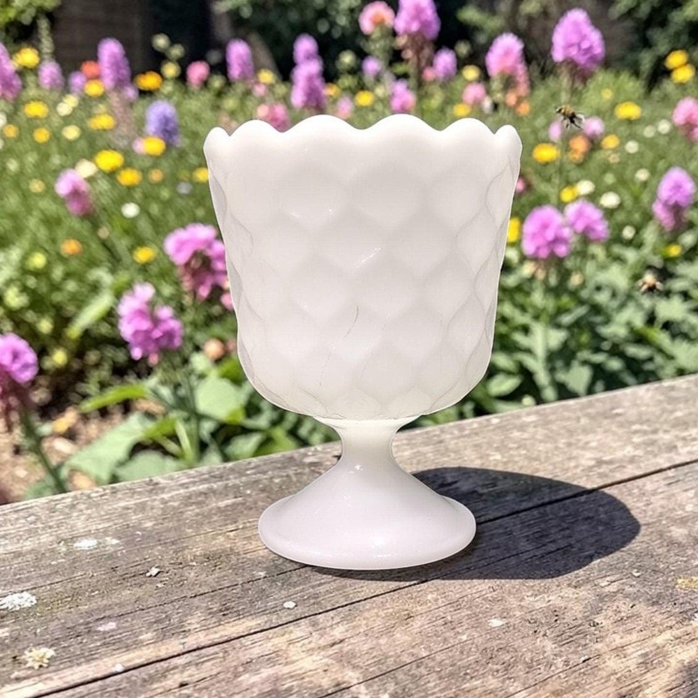 EO Brody Milk Glass Honeycomb Design Vase #MJ-42, Vintage Replacement Home Decor